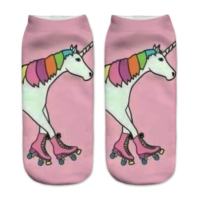 

1Pair Women Low Cut Ankle Socks Funny Unicorn 3D Printing Socks Cotton Hosiery Printed Socks