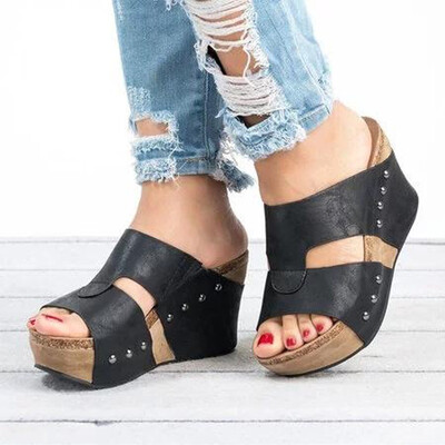 

Rose Women Summer Rivet Beach Sandals Boho Casual Wedges Shoes Thick Bottom Slipper