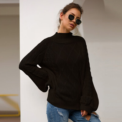 

New Women Autumn Fashion Concise Casual All-match Solid Color Loose Elegant Lantern Sleeve Sweate