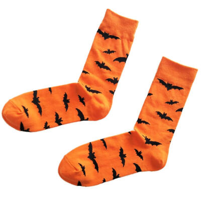 

Halloween Party Pumpkin Bat Print Men Breathable Cotton Middle Tube Crew Socks