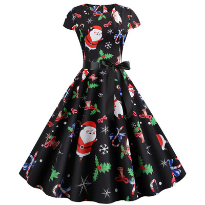 

Tailored Women Vintage Short Sleeve Christmas 1950s Housewife Evening Party Prom Dress