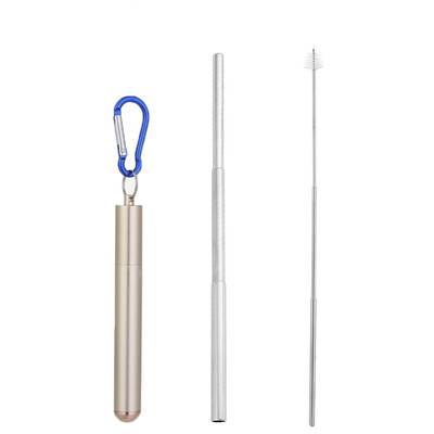 

Portable Reusable Drinking Telescopic Stainless Steel Straws Sets Carabiner