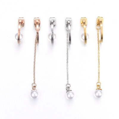 

304 Stainless Steel Stud Earrings with Acrylic Pearl Beads Mixed Color Long 53x6mm Short 155x6mm Pin 08mm