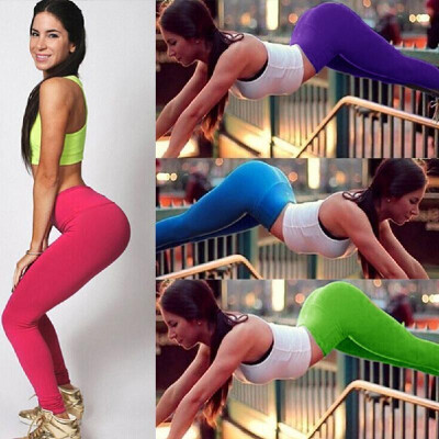 

Fashion Women Leggings Fitness Candy Color Elastic Waist Stretchy Yoga Sport Running Pants Trousers