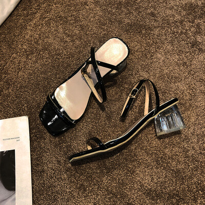 

The summer night is the same type of buckle buckle with the shoe female transparent with thick&simple high heels