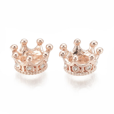 

Alloy European Beads Large Hole Beads with Rhinestone Crown Crystal Rose Gold 115x6mm Hole 5mm