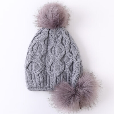 

South Koreas new ladies Hat fallwinter wool Hat three wool ball back opening knit Hat double thickened rabbit fur Hat
