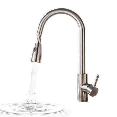 

Pull Out Kitchen Faucets with 2 Spray Modes High Arc Bathroom Basin Sink Faucets Pull Down Sprayer Ceramic Valve Brushed Nickel Fi