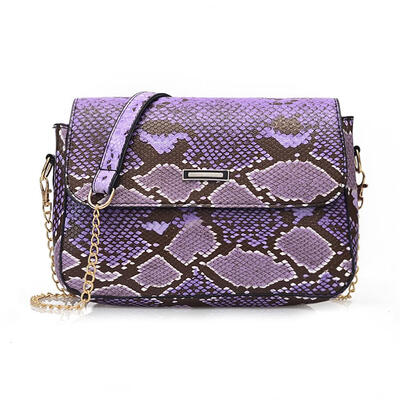

Women Serpentine Shoulder Crossbody Bag PU Leather Square Snake Flap Bags