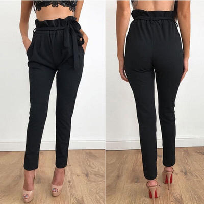 

Women&39s High Waist Casual Drawstring Elastic Long Pants Ladies Pencil Trousers