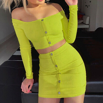 

New Womens Sexy 2 Piece Bodycon Two Piece Crop Top&Skirt Set Dress Party