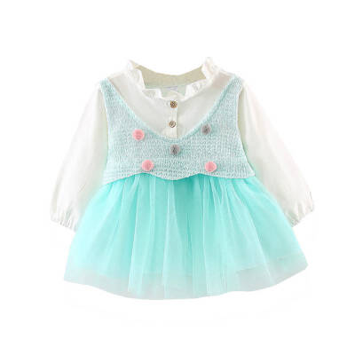 

Fashion Childrens Long Sleeve Baby Girls Dresses Cute Stitching Mesh Princess Dresses Spring Infant Baby Clothing 0-3Y