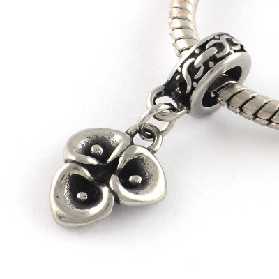 

Vintage Flower 316 Stainless Steel European Dangle Beads Large Hole Pendants Antique Silver 28mm Hole 5mm