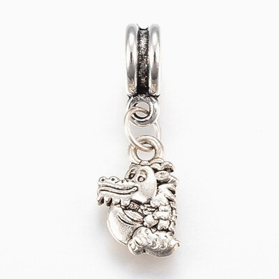 

Tibetan Style Alloy European Dangle Beads Large Hole Pendants Crocodile Antique Silver 28mm Hole 5mm Pendant 14x9x25mm