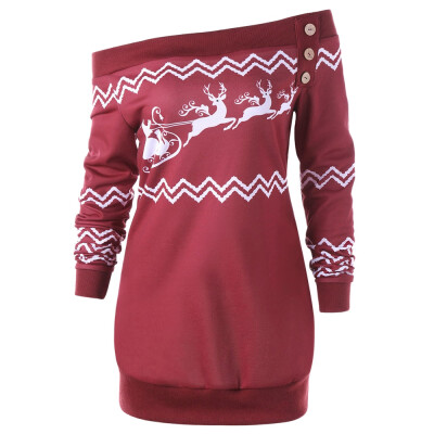 

Plus Size Zigzag Deer Skew Neck Christmas Pullover Sweatshirt