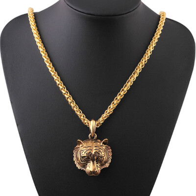 

New Fashion Style Hot Sale Jewelry Animal Tiger Shaped Necklaces Tiger Head Pendant Necklaces Gold Color Plated Gifts