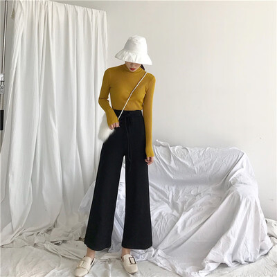 

Retro Evening Wind Solid Color Knit Slim Joker Thin Stretch Bottoming Shirt Womens 2018 Autumn New