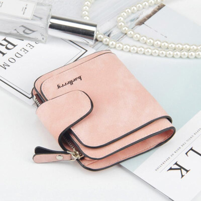 

Women Short Wallet Scrub PU Leather Zipper Card Holder Interior Pocket Multifunctional Solid Color Fashion Purse