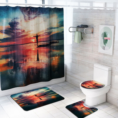 

〖Follure〗4PCS Non Slip Toilet Polyester Cover Mat Set Bathroom Shower Curtain