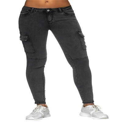 

Tailored Women High Waist Solid Jeans Button Side stand Pockets Trouser Pencil Pants