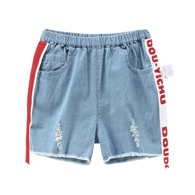 

DOU DOU YI CHU childrens clothing girls stitching hole tide jeans trend denim shorts summer 9192