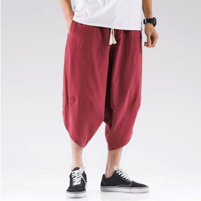 

Gobestart Mens Summer Fashion Leisure Pure Color Cotton Linen Loose Calf-Length Pants