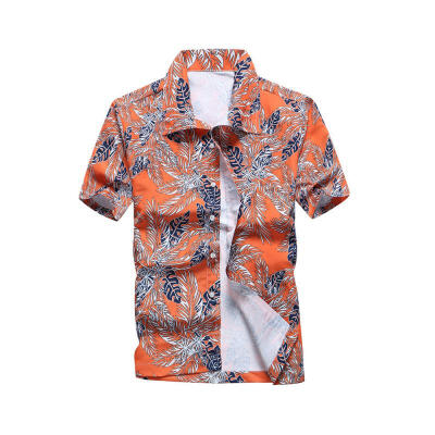 

Summer Fashion Leaves Printing Loose Shirt Casual Quick Dry Short Sleeve Mens Shirt Beach Tops Clothes Clothing