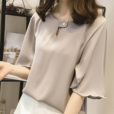 

Starmoon Women Work Office Short-sleeve Solid Color Casual Chiffon Plus Shirt Top