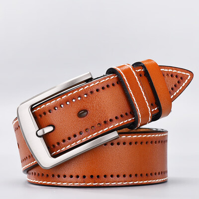 

Leather belt mens new pin buckle belt antique yellow leather mens wild punching belt