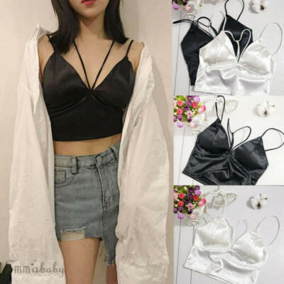 

Women Satin Silk Strap Vests Cami Wrap Chest Crop Top Underwear Padded Bra