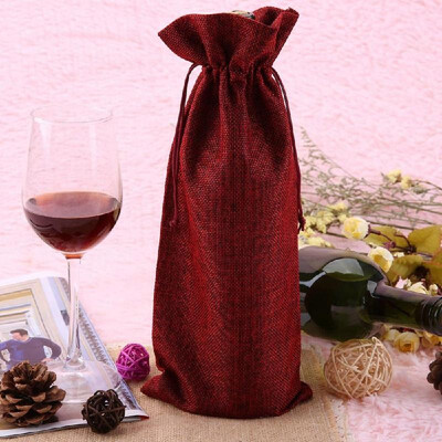

New Jute Wine Bags Red wine Bottle Covers Champagne Gift Pouch Burlap Packaging Bag Wedding Party Decoration Wine Bags Grey