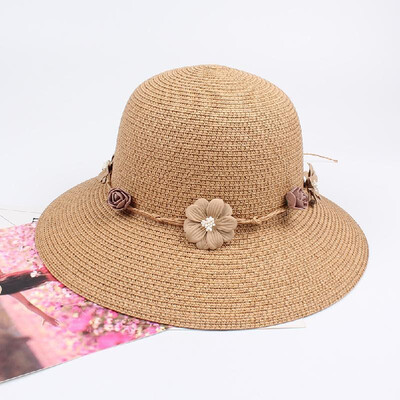 

Summer Women Flower Straw Hat Garland Wide Brim Sun Beach Cap Floral Fedora Trilby Hat