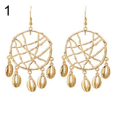 

Cowrie Shell Starfish Conch Faux Pearl Dream Catcher Charm Women Hook Earrings
