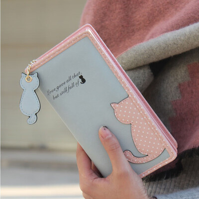 

Tailored Fashion Women Cat Purse Long Wallet Bags PU Handbags Card Holder Pink