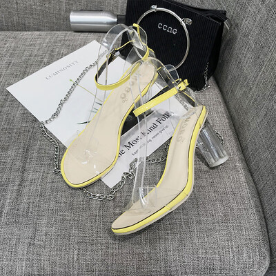 

Sandals 2019 new female summer Korean version of Joker transparent high-heeled shoes buckle hollow student toe gladiator sandals