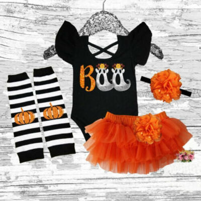 

UK Newborn Baby Girl 1st Halloween Clothes Tops Romper Flower Shorts Outfits Set