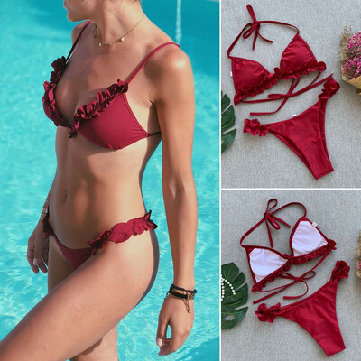 

Roseonmyhand Women Two Piece Swimsuit Bikini Set Strappy Ruffled Flounce Swimwear Beachwear