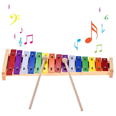 

Colorful Glockenspiel Xylophone Wooden & Aluminum Percussion Musical Instrument Educational Toy 15 Tones with 2 Mallets for Baby K