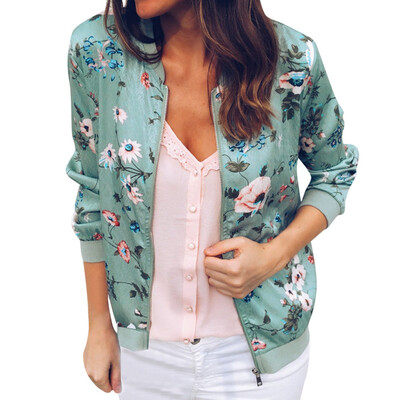 

Toponeto Womens Ladies Retro Floral Zipper Up Bomber Jacket Casual Coat Outwear BUL