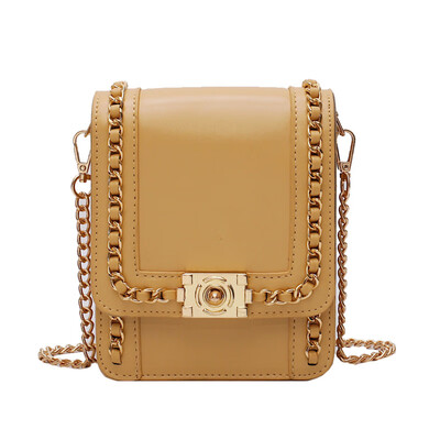 

New ribbed chain bag female 2019 fashion Korean version of the simple pearl buckle pu female bag tide wild diagonal shoulder bag