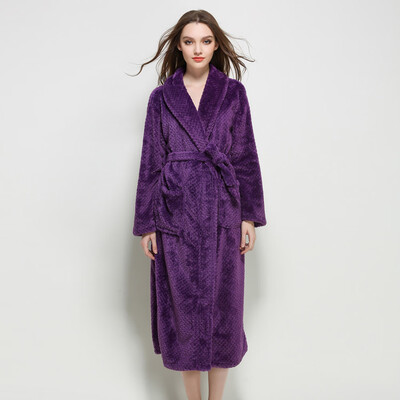 

Roseonmyhand Women Winter Lengthened Coralline Plush Shawl Bathrobe Long Sleeve Robe Coat