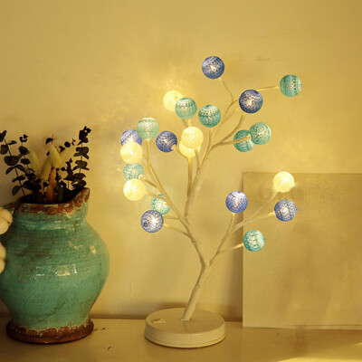 

Gobestart Cotton Ball Desk Top Bonsai Tree Light With 24 LED Beads