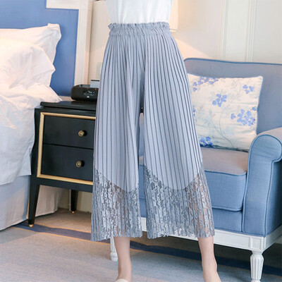 

New Wide leg pants Korean version of the wild Ankle-Length loose wide lace pants female summer high waist pants