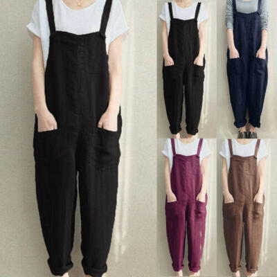 

UK Womens Sleeveless Dungarees Rompers Jumpsuit Loose Pants Overalls Playsuits