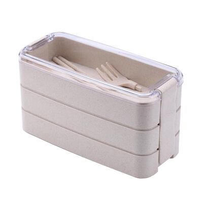 

900ml 3 Layer Wheat Straw Bento Microwave Food Storage Container Lunchbox