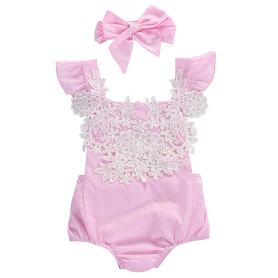 

Newborn Baby Girls Romper Lace Floral Jumpsuit Outfits Sunsuit Pink Clothes