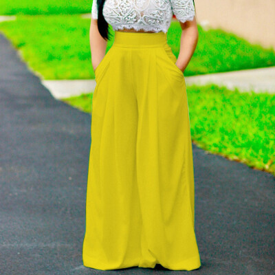 

Womens High Waist Fashion Solid Color Zipper Loose Wide Pants Long Trousers