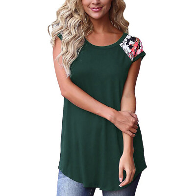 

Nomeni Women Casual Floral Print Color Block Short Sleeve T Shirts Blouses Tops