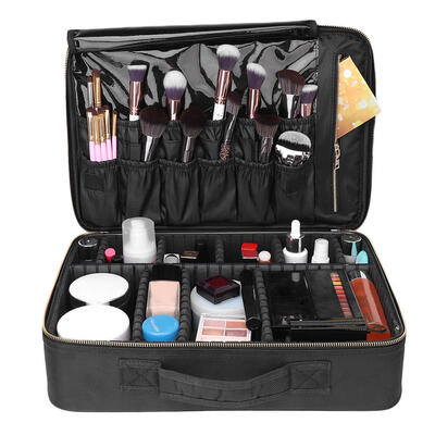 

Ktaxon Professional 16" Cosmetic Makeup Bag Organizer Makeup Boxes With Compartments Black- Size