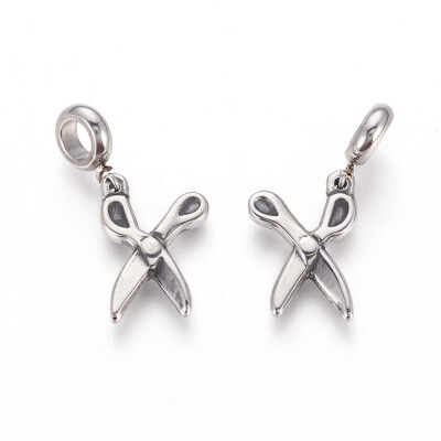 

304 Stainless Steel European Dangle Beads Large Hole Pendants Scissor Antique Silver 32mm Hole 5mm Pendant 205x14x3mm